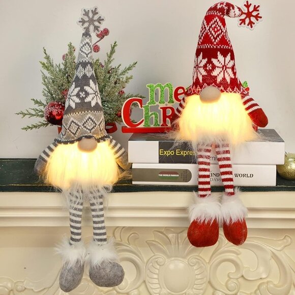 NEW 2 Pack Lighted Christmas Gnomes with Dangling Legs, 19.5Inch - Picture 9 of 10